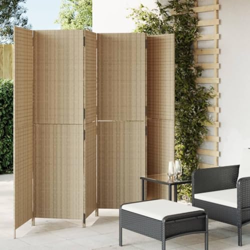 AJJHUUKI Raumteiler Raumteiler 6 Paneele beige Poly Rattan von AJJHUUKI