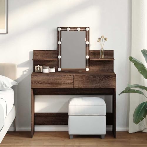 AJJHUUKI Schminktisch mit LED, braune Eiche, 100 x 40 x 130 cm, Möbel, Schränke und Aufbewahrung, Waschtische, Schlafzimmer-Schminktische von AJJHUUKI