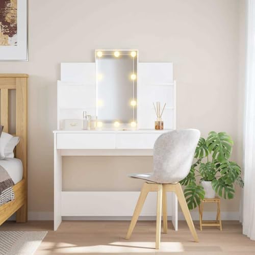 AJJHUUKI Schminktisch mit LED-Lichtern, Weiß, 96 x 40 x 142 cm, Möbel, Schränke und Aufbewahrung, Waschtische, Schlafzimmer-Schminktische von AJJHUUKI