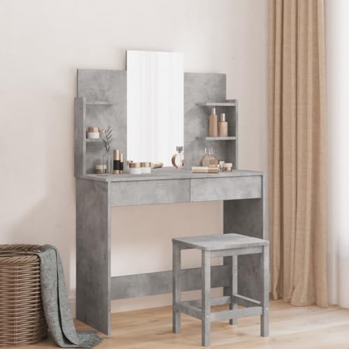 AJJHUUKI Schminktisch mit Spiegel, Betongrau, 96 x 39 x 142 cm, Möbel, Schränke und Aufbewahrung, Waschtische, Schlafzimmer-Schminktische von AJJHUUKI