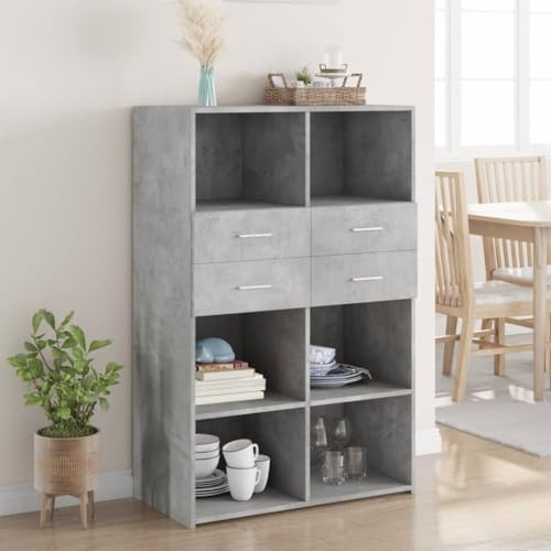AJJHUUKI Schränke & Aufbewahrung-Buffets & Sideboards-Highboard Betongrau 80x42,5x124 cm Holzwerkstoff von AJJHUUKI