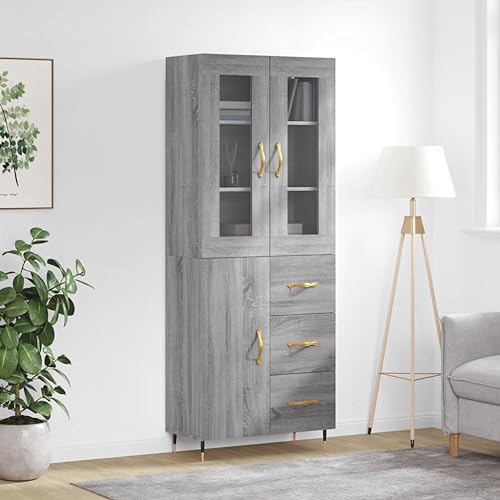 AJJHUUKI Schränke & Aufbewahrung-Buffets & Sideboards-Highboard Grau Sonoma 69,5x34x180 cm Holzwerkstoff von AJJHUUKI