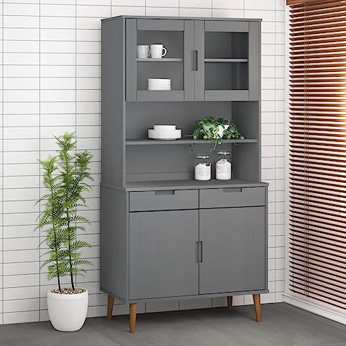 AJJHUUKI Schränke & Aufbewahrung-Buffets & Sideboards-Top für Highboard MOLDE Grau 90x35x100cm Massivholz Kiefer von AJJHUUKI