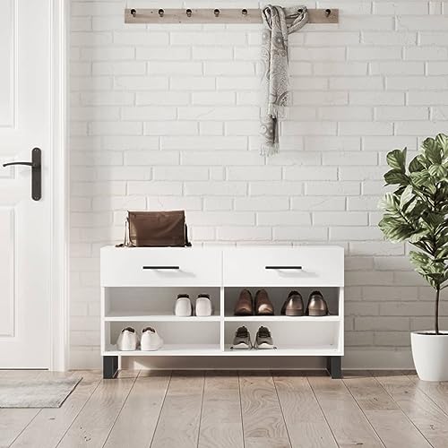 AJJHUUKI Schuhbank Hochglanz Weiß 102x35x55cm Holzwerkstoff AJJHUUKI Schuhbank Hochglanz Weiß 102x35x55cm Holzwerkstoff von AJJHUUKI