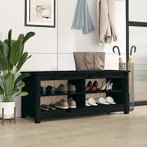 AJJHUUKI Schuhbank schwarz 110x38x45,5 cm Massivholz Kiefer von AJJHUUKI