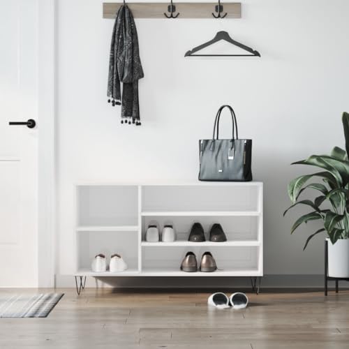 AJJHUUKI Schuhschrank Hochglanz Weiß 102x36x60cm Holzwerkstoff von AJJHUUKI