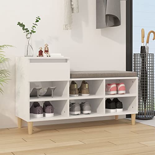 AJJHUUKI Schuhschrank Hochglanz Weiß 102x36x60cm Holzwerkstoff von AJJHUUKI