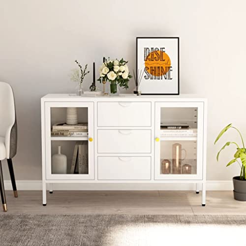 AJJHUUKI Sideboard, weiß, 105 x 35 x 70 cm, Stahl und gehärtetes Glas, Möbel, Schränke und Aufbewahrung, Buffets und Sideboards von AJJHUUKI
