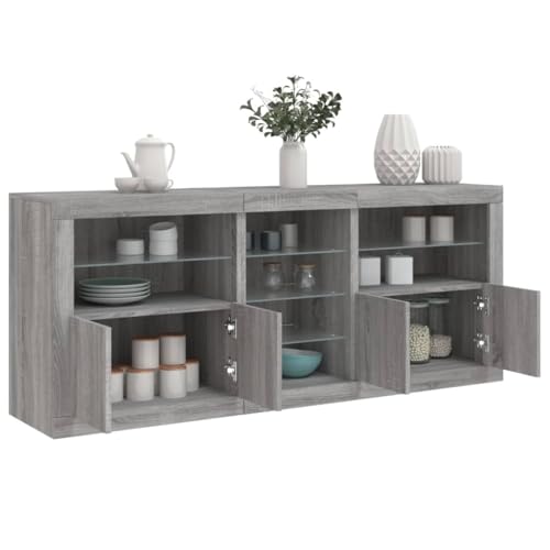 AJJHUUKI Sideboard mit LED-Lichtern, Grau, Sonoma, 162 x 37 x 67 cm, Möbel, Schränke & Aufbewahrung, Buffets & Sideboards von AJJHUUKI