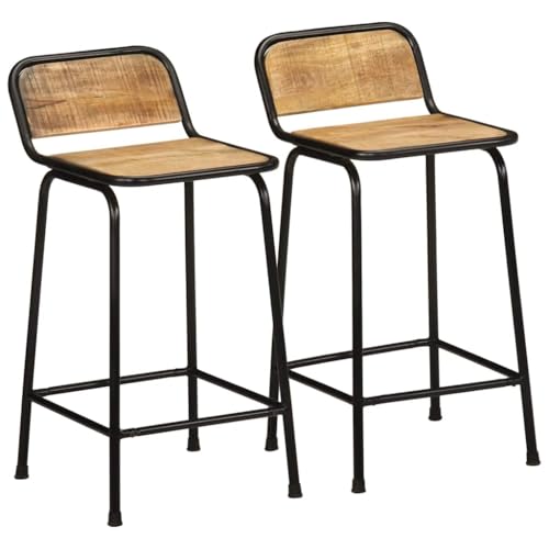 AJJHUUKI Stühle Tisch & Barhocker Barhocker 2 Stück 46x35,5x80cm Massivholz grob Mango von AJJHUUKI