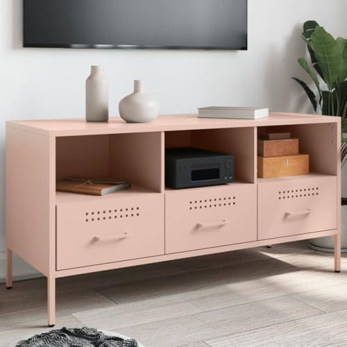 AJJHUUKI TV-Schrank, 100,5 x 39 x 50,5 cm, Stahl-Möbel, Unterhaltungszentren und TV-Ständer, Rosa von AJJHUUKI