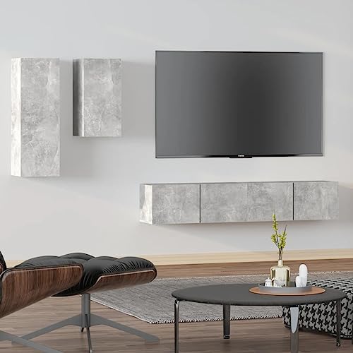 AJJHUUKI TV-Schrank-Set, 4-teilig, Betongrau, Holz-Möbel, Unterhaltungszentren und TV-Ständer von AJJHUUKI