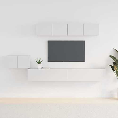 AJJHUUKI TV-Schrank-Set, 5-teilig, Holz-Möbel, Unterhaltungszentren und TV-Ständer, Weiß von AJJHUUKI