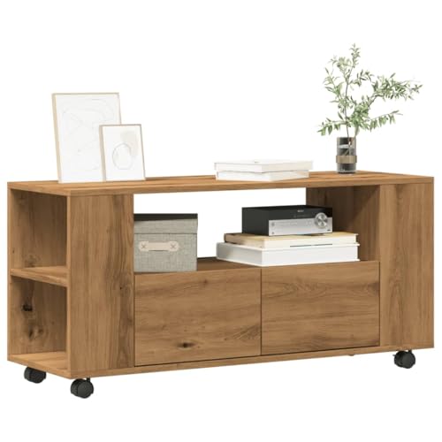 AJJHUUKI TV-Schrank mit Rädern, Eichenholz, 102 x 34,5 x 43 cm, Holz-Möbel, Unterhaltungszentren und TV-Ständer von AJJHUUKI