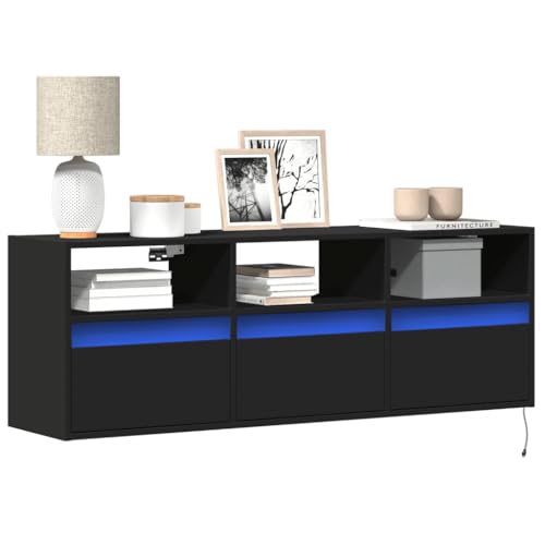 AJJHUUKI TV-Wandschrank mit LED-Lichtern, Schwarz, 130 x 31 x 45 cm, Möbel, Unterhaltungszentren und TV-Ständer von AJJHUUKI