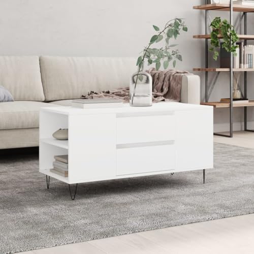 AJJHUUKI Tables-Accent Tables-Coffee Tables-Coffee Table White 102x44.5x50cm Engineered Wood von AJJHUUKI