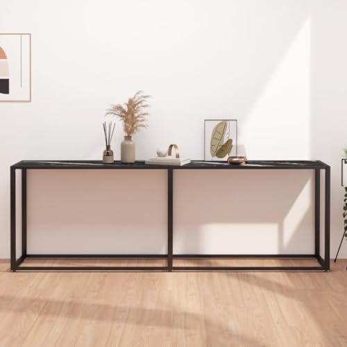 AJJHUUKI Tische, Akzenttische, Beistelltische, Konsolentisch, schwarzer Marmor, 220 x 35 x 75,5 cm, gehärtetes Glas von AJJHUUKI