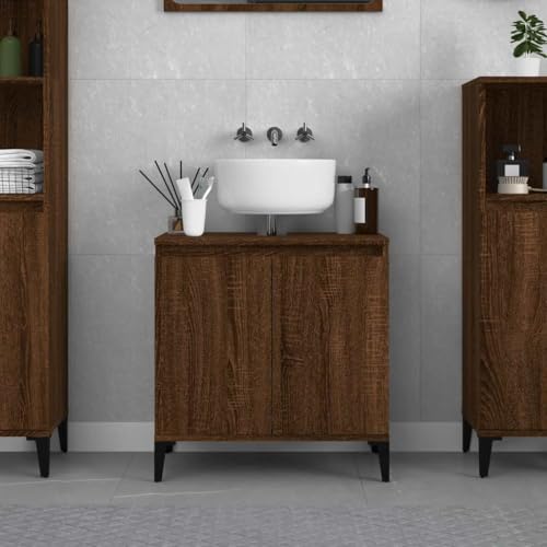 AJJHUUKI Waschbeckenunterschrank, braunes Eichenholz, 58 x 33 x 60 cm, Möbel, Schränke und Aufbewahrung, Waschtischunterschrank, Badezimmer-Waschtischunterschrank von AJJHUUKI