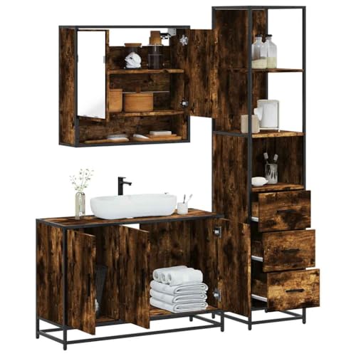 AJJHUUKI Wohnmöbel-Set, Badezimmermöbel-Set, 3-teiliges Badezimmermöbel-Set, geräucherte Eiche, Holzwerkstoff von AJJHUUKI