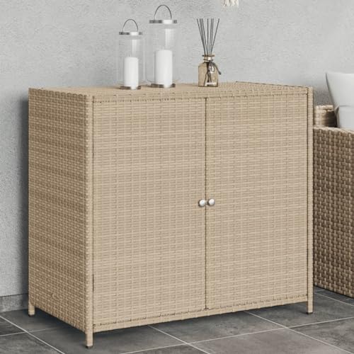 Home Outdoor OthersGarden Aufbewahrungsschrank, Beige, 83 x 45 x 76 cm, Polyrattan von AJJHUUKI