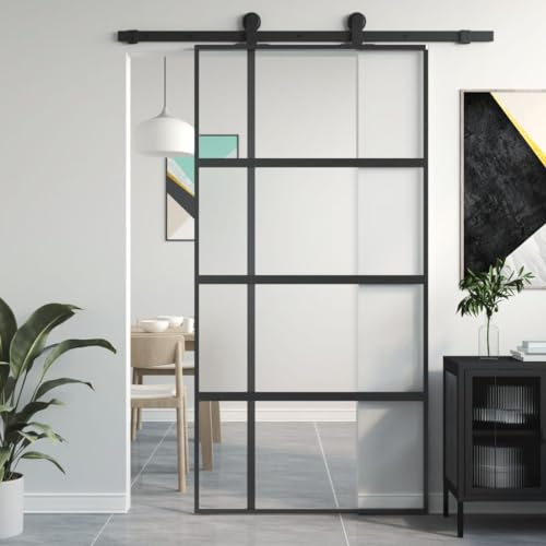 Home Outdoor OthersSchiebetür schwarz 102,5 x 205 cm gehärtetes Glas und Aluminium von AJJHUUKI