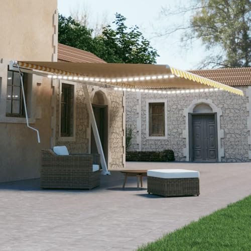 Lawn & Garden-Outdoor Living-Fenster- und Türmarkisen, manuell einziehbare Markise mit LED, 600 x 300 cm, Gelb und Weiß Lawn & Garden-Outdoor Living-Fenster- und Türmarkisen, manuell einziehbare Markise mit LED, 600 x 300 cm, Gelb und Weiß von AJJHUUKI