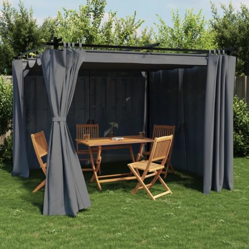 Rasen & Garten Outdoor Wohnen Outdoor Strukturen Vordächer & Pavillons Pavillon mit Vorhängen Anthrazit 3x3m Stahl von AJJHUUKI
