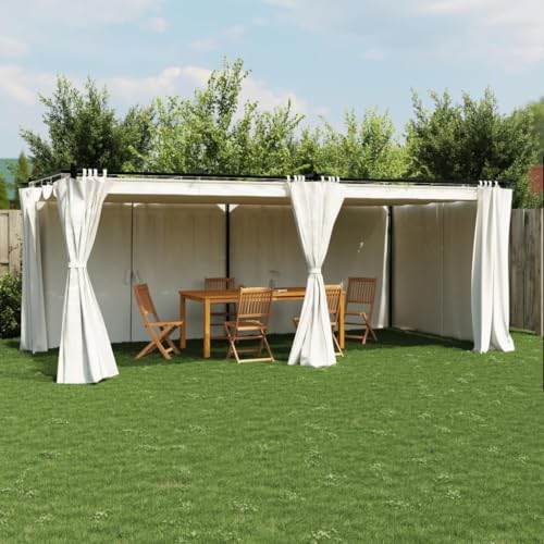 Rasen & Garten - Outdoor Wohnen - Outdoor-Strukturen - Vordächer & Pavillons - Pavillon mit Vorhängen Creme 6x3m Stahl von AJJHUUKI