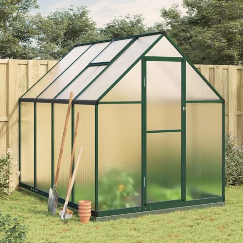Rasen & Gartenarbeit Gewächshäuser Gewächshaus mit Fundamentrahmen grün 224x169x202cm Aluminium von AJJHUUKI