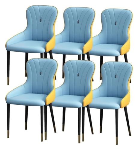 AJKKYFBI Chai-Esszimmerstühle aus Nappaleder, Küchenstuhl, Wohnzimmer, Beistellstuhl mit Metallstuhlbeinen für gewerbliche Restaurants (Farbe: Blau + Gelb, Größe: Einheitsgröße) von AJKKYFBI
