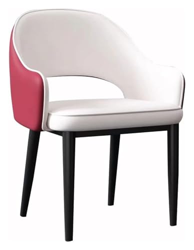 AJKKYFBI Chai-Sessel aus Leder mit ergonomischen Armlehnen, Rückenlehne und Metallbeinen für Restaurant/Weiß + Weinrot/schwarzes Bein (Farbe: Weiß + Weinrot, Größe: schwarzes Bein) von AJKKYFBI