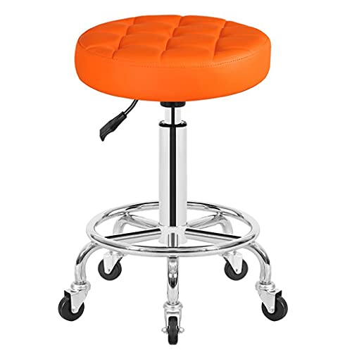 AJKKYFBI Drehhocker Rollhocker mit Rollen und Fußstütze, höhenverstellbarer Lederrollstuhl, Spa-Massagetisch (Farbe: Orange) von AJKKYFBI