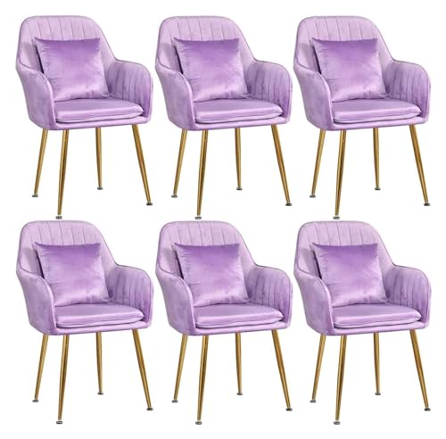 AJKKYFBI Esszimmer-Chai-Küchenmöbel-Stühle, Set mit 6 Samt-Goldmetallbeinen, Einfachheit, gepolsterter Akzent, Schreibtischstuhl (Farbe: Violett) von AJKKYFBI