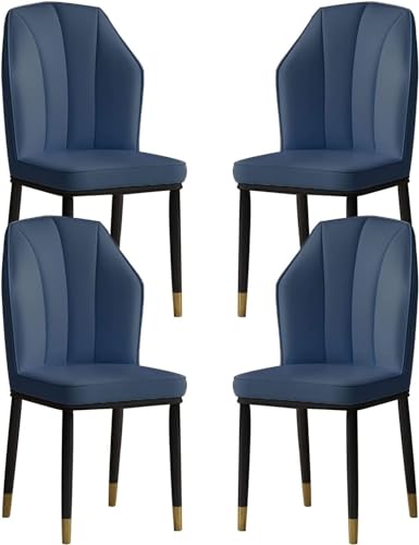 AJKKYFBI Esszimmer-Chai-Set mit 4 PU-Leder-Esszimmerstühlen, Küche, Wohnzimmer, Lounge, Thekenstühle, wasserdicht, Metallbeine, Seitenstuhl (Farbe: Blau) von AJKKYFBI