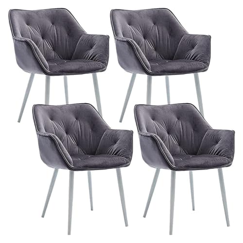 AJKKYFBI Esszimmer-Sessel aus weichem Samt, Set mit 4 stabilen Metallbeinen für Büro, Lounge, Esszimmer, Küche, Schlafzimmer (Farbe: Grau) von AJKKYFBI
