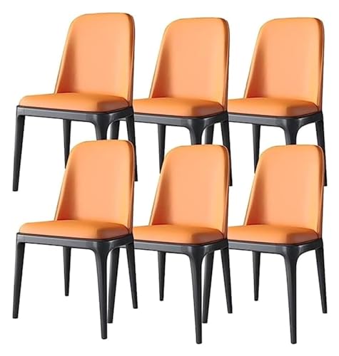 AJKKYFBI Esszimmerstühle, 6er-Set, PU-Leder, Küchenstühle aus Karbonstahl, Metallbeine, Wohnzimmer, Beistellstuhl, Komfort-Akzentstühle (Farbe: Orange, Größe: schwarze Füße) von AJKKYFBI