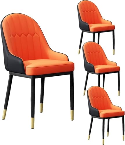 AJKKYFBI Esszimmerstühle Chai, modern, PU-Leder, 4er-Set, hohe Rückenlehne, gepolstert, weiche Armlehnen, Stühle für Ess- und Wohnzimmerstühle (Farbe: Orange + Schwarz) von AJKKYFBI