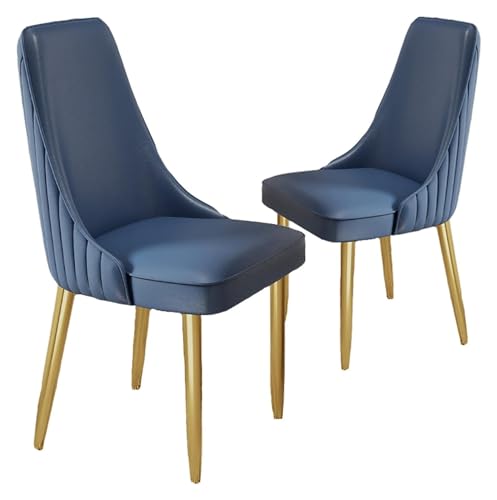 AJKKYFBI Esszimmerstühle Chai Esszimmerstühle Set mit 2 gepolsterten Küchenstühlen PU-Leder Akzentstühle mit Metallbeinen, Wohnzimmer Freizeitstühle (Farbe: Blau a) von AJKKYFBI