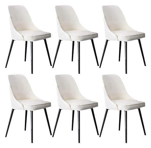 AJKKYFBI Esszimmerstühle Chai Esszimmerstühle Set mit 6 Wohnzimmer-Seitenstühlen mit weichem Nappaleder-Kissen und Metallbeinen (Farbe: gebrochenes Weiß, Größe: schwarze Füße) von AJKKYFBI