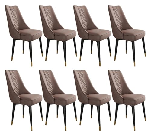 AJKKYFBI Esszimmerstühle Chai Esszimmerstühle Set mit 8 Küchenstühlen mit Superfaser-Leder-Rückenlehne, Mitte des Jahrhunderts, Wohnzimmer-Seitenstühle mit Metallbeinen (Farbe: Braun) von AJKKYFBI