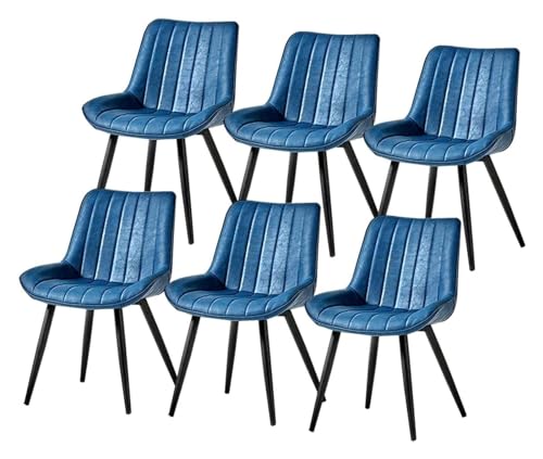 AJKKYFBI Esszimmerstühle aus Chai-Leder, 6er-Set, mattes Kunstleder, Dinin-Stühle mit Rückenlehne und gepolstert, für Wohnzimmer, Schlafzimmer, Küchenstühle (Farbe: Blau) von AJKKYFBI