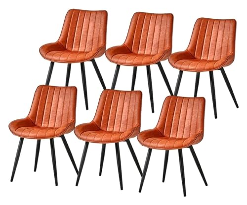 AJKKYFBI Esszimmerstühle aus Chai-Leder, 6er-Set, mattes Kunstleder, Dinin-Stühle mit Rückenlehne und gepolstert, für Wohnzimmer, Schlafzimmer, Küchenstühle (Farbe: Orange) von AJKKYFBI