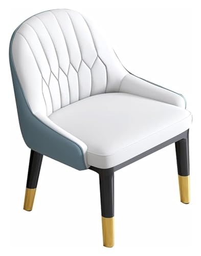 AJKKYFBI Esszimmerstühle aus PU-Leder, hohe Rückenlehne, weicher Sitz, Wohnzimmerstuhl, Metallbeine, Büro-Lounge-Stuhl (Farbe: Weiß + Hellblau, Größe: Größe) von AJKKYFBI