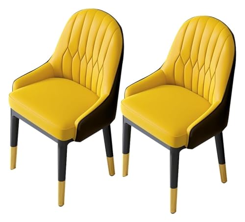 AJKKYFBI Esszimmerstühle aus PU-Leder, hohe Rückenlehne, weicher Sitz, Wohnzimmerstuhl, wasserdicht, Ledersessel mit Metallbeinen (Farbe: Gelb + Dunkelbraun) von AJKKYFBI