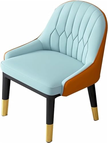 AJKKYFBI Esszimmerstühle aus PU-Leder, hohe Rückenlehne, weicher Sitz, Wohnzimmerstuhl, wasserdicht, mit Metallbeinen (Farbe: Hellblau + Orange, Größe: Größe) von AJKKYFBI
