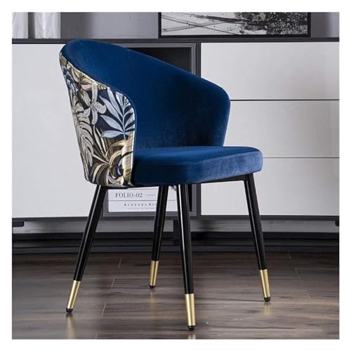 AJKKYFBI Esszimmerstuhl Chai, bestickt, Schlafzimmer, einfacher Stuhl mit Metallbeinen, Sitz und Rückenlehnen, Stühle (Farbe: Königsblau, Größe: Größe) von AJKKYFBI