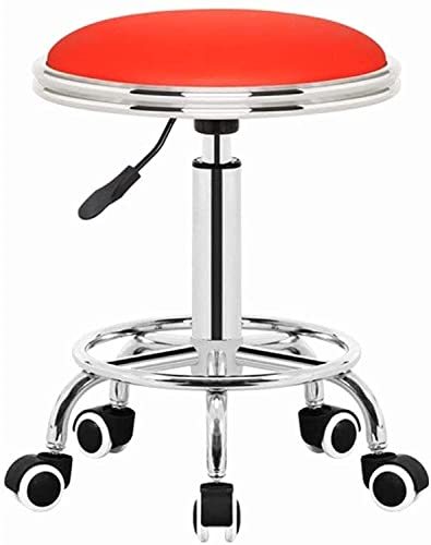 AJKKYFBI Rollhocker mit Rädern, Rollhocker, Salonladenstuhl, höhenverstellbar, Drehhocker (Farbe: Rot) von AJKKYFBI