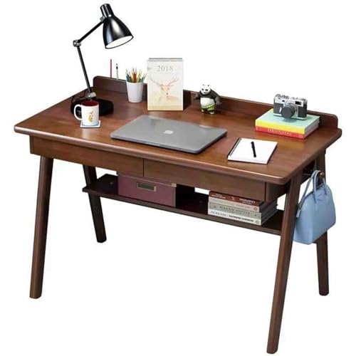 Home Office-Arbeitsplatz, Computertisch, Mid-Century Modern, Schreibtisch aus Walnussholz mit 2 Schubladen und Regalen(Walnut Color,80X60X75cm) von AJKNCVPEA
