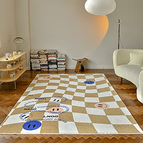 AJLDN Retro Teppiche, Schachbrett Teppich rutschfest Super Weich Wohnzimmerteppich für Sofa Wohnzimmer Schlafzimmer Dekor,Brown_1.2x1.8m von AJLDN