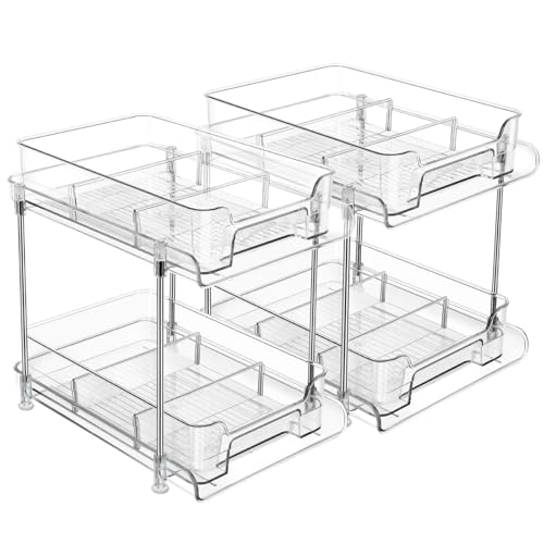 AJOXEL 2 Stück Spülschrank Organizer, Multifunktionale Küchenschrank Organisation, Klar Doppelschicht Unterschrank küche, Spülenunterschrank Organizer für Spüle, Küche, Badezimmer, Schließfach von AJOXEL